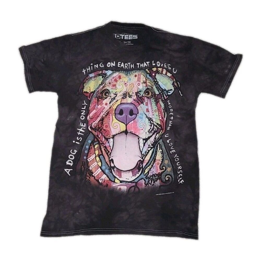 3D Tees Dean Russo Art Tie Dye T-Shirt 2014 Dog Black Size S Pitbull Lovers Gift